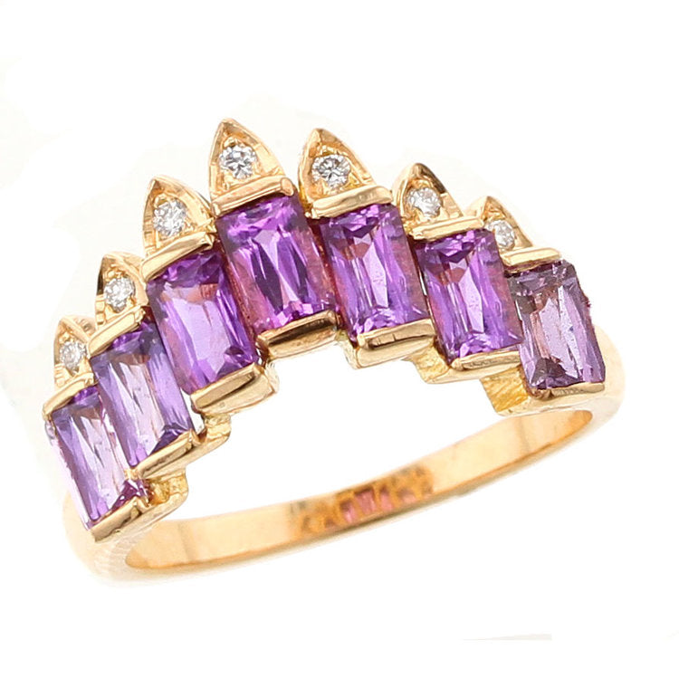 Purple Sapphire Tiara-Style Diamond Ring