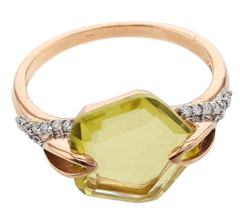 Faceted Lemon Topaz and Diamond Ring, Rose Gold