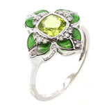 Floral Green Enamel Ring with Peridot and Diamonds