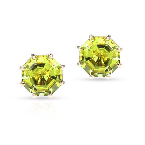 Octagonal Lemon Topaz Screw-Back Stud Earrings Made in 14 Karat Yellow Gold