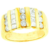 Linear Round and Princess Cut Diamond and Yellow Gold Ring