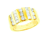 Linear Round and Princess Cut Diamond and Yellow Gold Ring