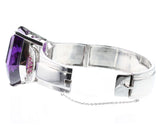 Exceptional Pentagonal Amethyst with Rubies and Diamonds, Cuff Bracelet, Palladium