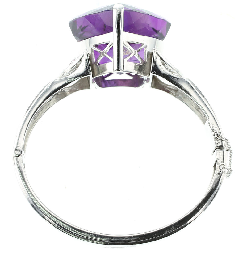 Exceptional Pentagonal Amethyst with Rubies and Diamonds, Cuff Bracelet, Palladium
