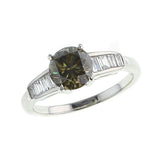 Fancy Dark Greenish Gray Round Brilliant Diamond Engagement Ring, Platinum