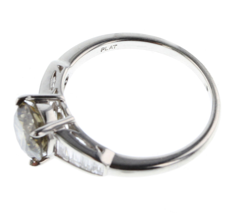 Fancy Dark Greenish Gray Round Brilliant Diamond Engagement Ring, Platinum