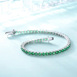 Round Emerald Green Colored Cubic Zirconia Sterling Silver Bracelet