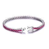 Round Ruby Red Colored Cubic Zirconia Sterling Silver Bracelet