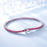 Round Ruby Red Colored Cubic Zirconia Sterling Silver Bracelet