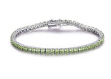 Round Peridot Green Colored Cubic Zirconia Sterling Silver Bracelet