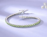 Round Peridot Green Colored Cubic Zirconia Sterling Silver Bracelet