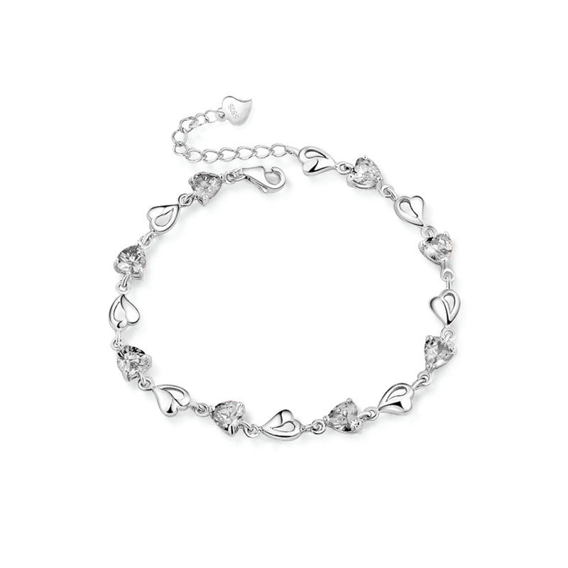 Sterling Silver Heart and White Cubic Zirconia Bracelet