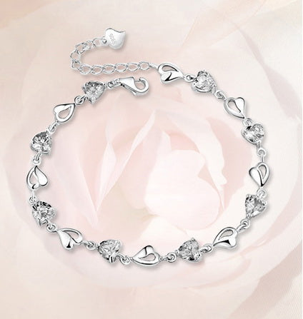Sterling Silver Heart and White Cubic Zirconia Bracelet