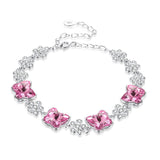 Sterling Silver Butterfly Shape Pink Crystal and White Cubic Zirconia Bracelet