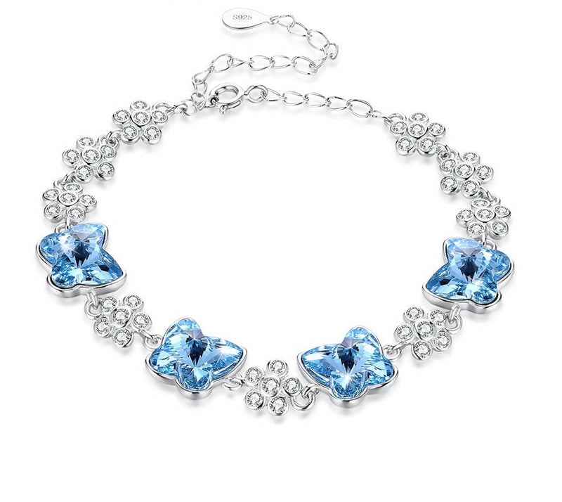 Sterling Silver Butterfly Shape Blue and White Cubic Zirconia Bracelet