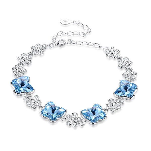 Sterling Silver Butterfly Shape Blue and White Cubic Zirconia Bracelet