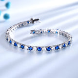 Round Blue and White Colored Cubic Zirconia Sterling Silver Bracelet