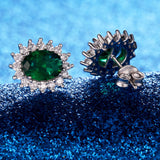 Emerald Green Oval Cubic Zirconia Sterling Silver Earrings