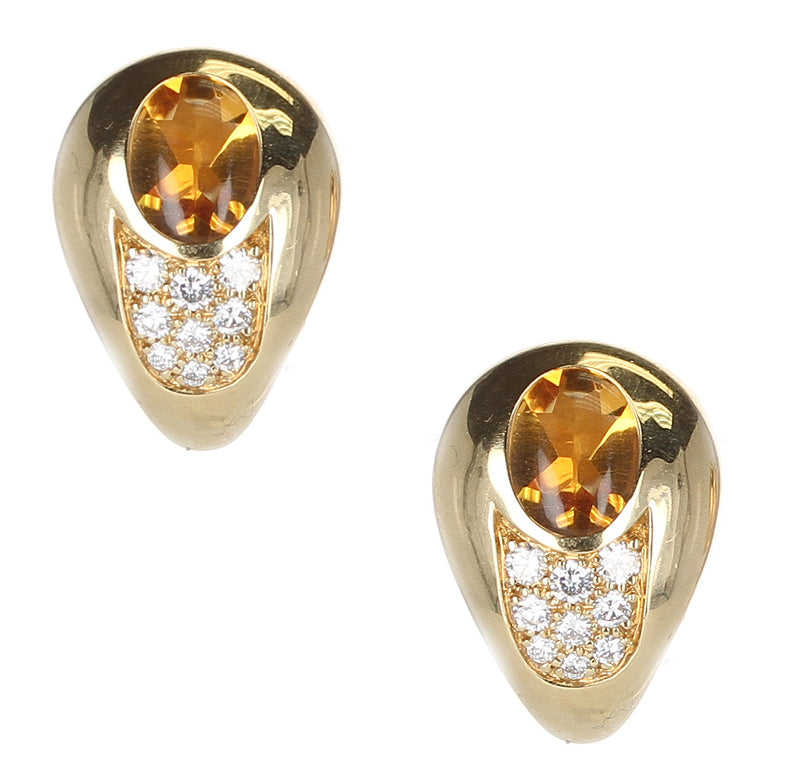 Mauboussin 2.18 ct. Citrine and 0.42 ct. Diamond Earrings, 18K Gold