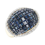 Invisibly Set Blue Sapphire and Diamond Bombe Ring, 18K Yellow Gold