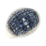 Mystery Set Blue Sapphire and Diamond Bombe Ring, 18K Yellow Gold