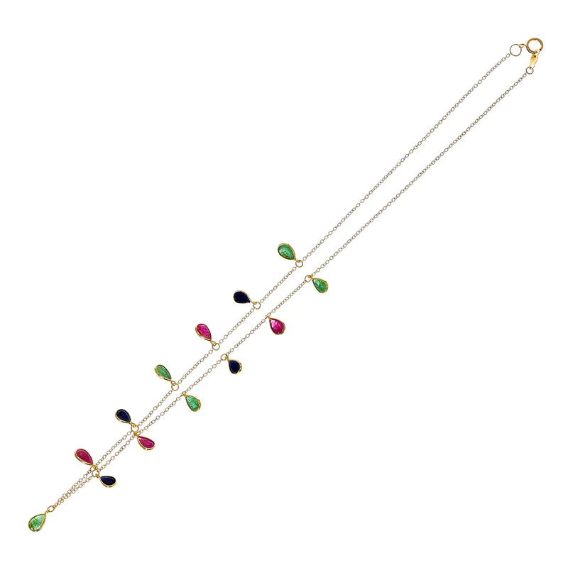 Pear Shape Gemstone with Drops, 18k