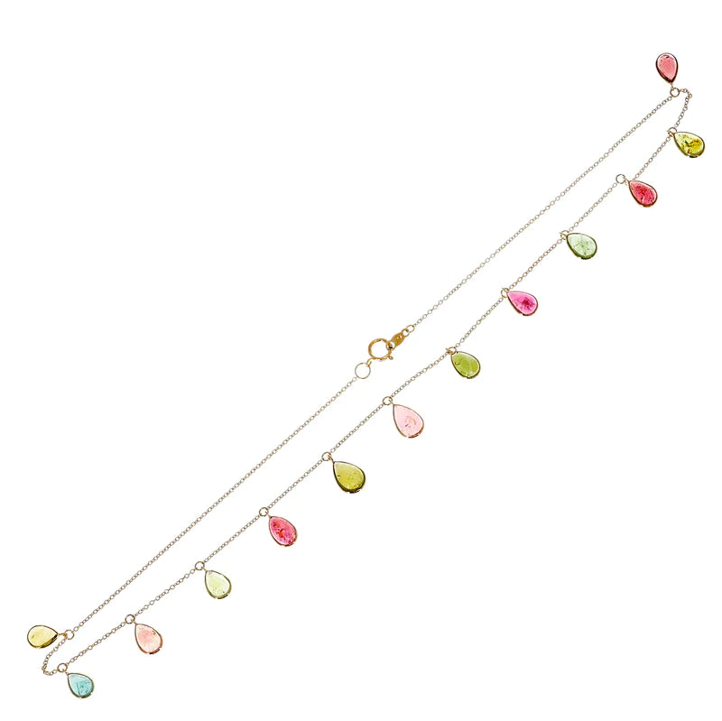 Pear Shape Gemstone with Drops, 18k