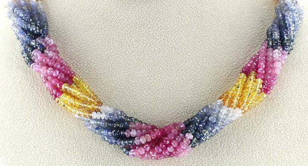 Natural Multi-Sapphire Choker Necklace, 18 Karat Yellow Gold Clasp