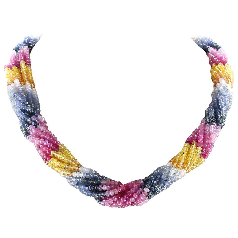 Natural Multi-Sapphire Choker Necklace, 18 Karat Yellow Gold Clasp