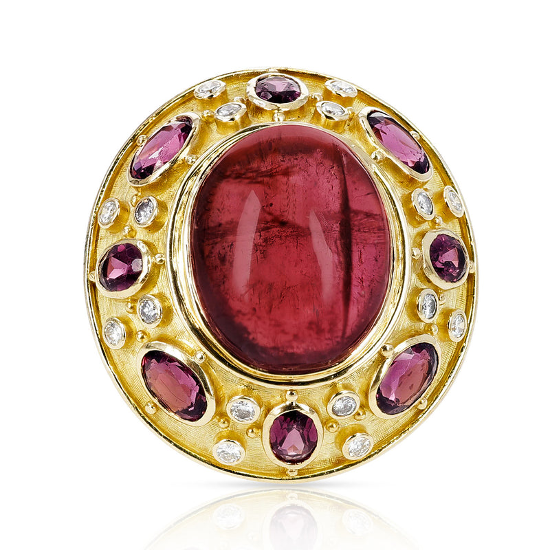 Pink Tourmaline Cabochon Cocktail Ring with Diamonds by Elizabeth Gage