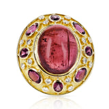 Pink Tourmaline Cabochon Cocktail Ring with Diamonds by Elizabeth Gage