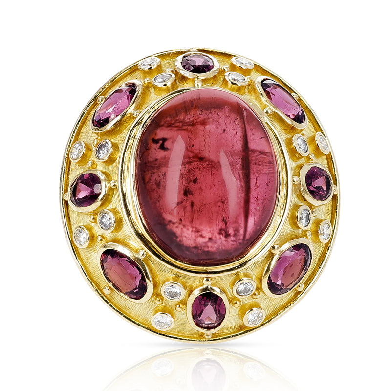 Pink Tourmaline Cabochon Cocktail Ring with Diamonds by Elizabeth Gage