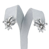 3 carats Pear, Marquise, and Baguette Diamond Floral Cocktail Earrings, Platinum