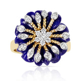 Carved Floral 8.21 ct. Lapis with 0.21 ct. Diamonds and Gold Ring, 14K Yellow
