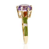 Octagonal Amethyst with Green and White Enamel, 14k Yellow Gold