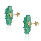 33 cts. Carved Floral Jade Earrings with Diamonds, 14k Gold