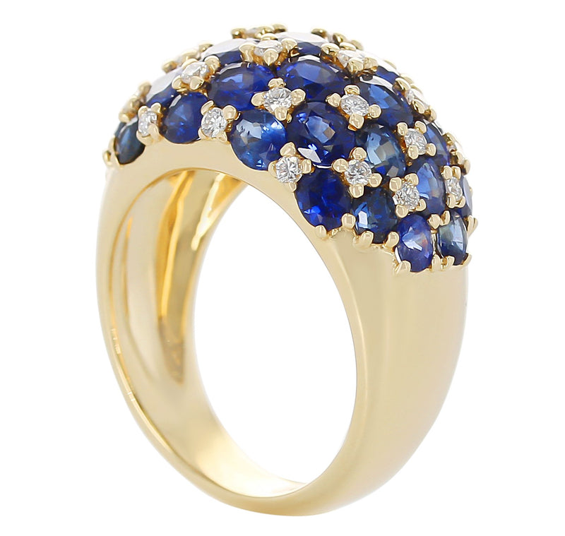 Checker-Board Sapphire and Diamond Ring, 18 Karat Yellow Gold