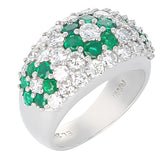 Three Floral Emerald and Diamond Ring, Platinum