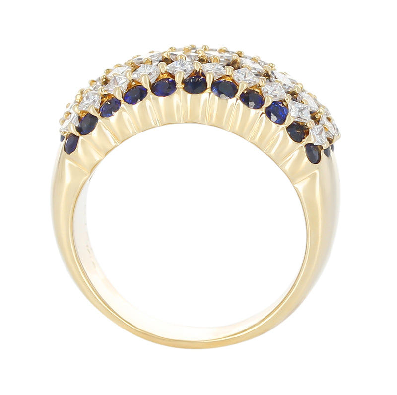 Nine Row Sapphire and Diamond Cocktail Ring, 18K Yellow Gold