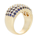 Nine Row Sapphire and Diamond Cocktail Ring, 18K Yellow Gold