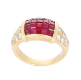 Mystery Set Ruby and Diamond Ring, 18K Yellow Gold