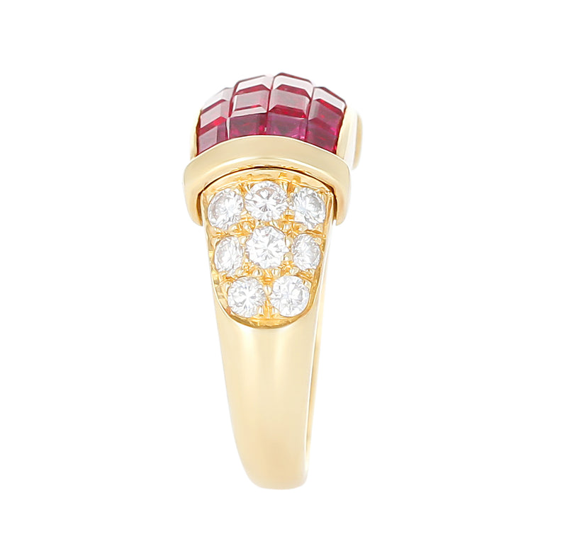 Mystery Set Ruby and Diamond Ring, 18K Yellow Gold