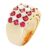 Ruby and Diamond Five Row Ring, 18K Yellow Gold