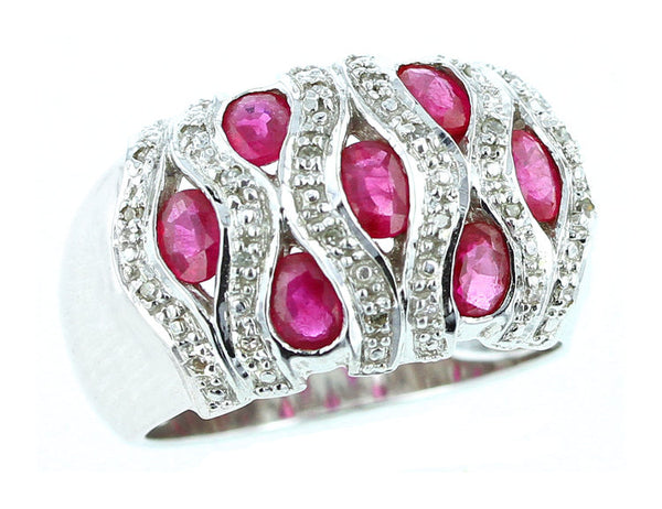 Oval Ruby with Diamond Swirls Ring, 18K White Gold