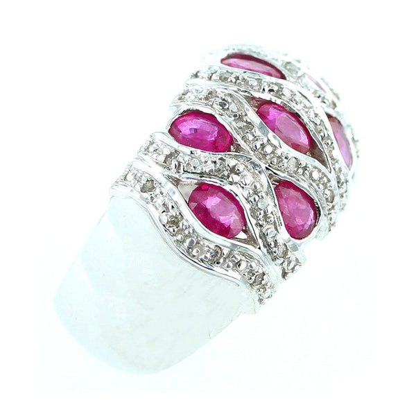 Oval Ruby with Diamond Swirls Ring, 18K White Gold