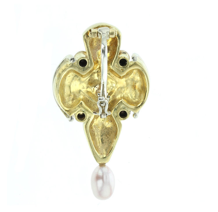 18K Yellow Gold, Pearl, and Opal Pendant