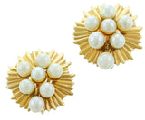 Pearl and Wavy Yellow Gold Round Earrings