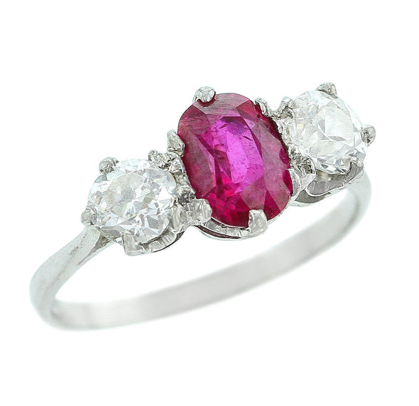 Oval Burma Ruby and Diamond Ring