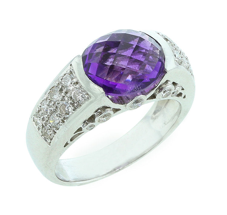 Oval Faceted Amethyst Ring with Diamonds