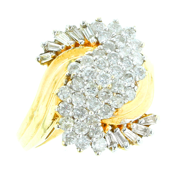 Swirl Shape Diamond Ring, 14K Yellow Gold